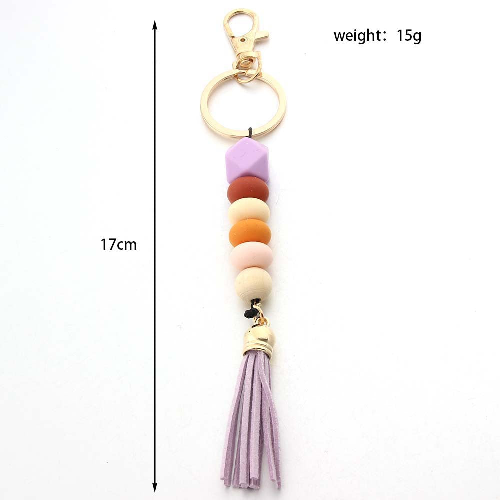 Wholesale Solid Color Silicone Beaded Tassel Keychain